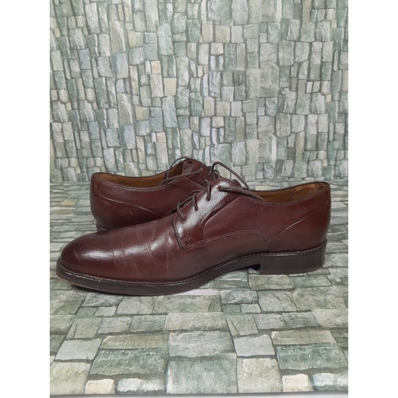 JOHNSTON MURPHY EDGERTON PLAIN TOE MENsz  10 M MAHOGANY LEATHER Oxford Derby - Picture 6 of 12